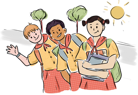 Loose Scribbly Patterned School Kids Half Body in Uniform